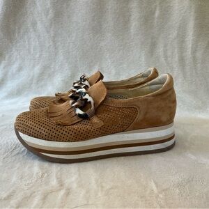 SoftWaves Brown Suede Loafers with Chain Detail 37